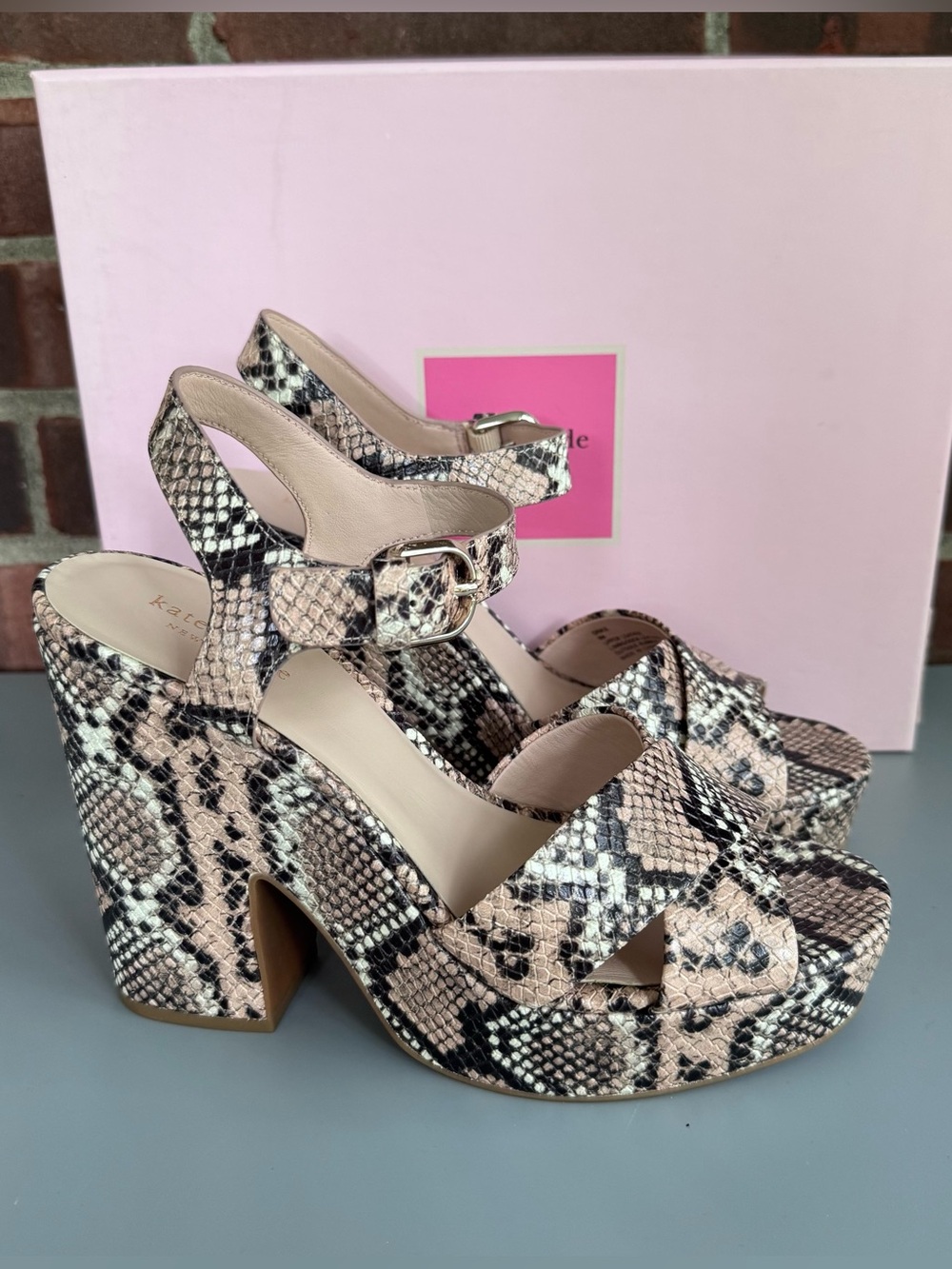 Kate Spade Grace Snake Print Leather Platform Block Heel Sandals Women’s 9M